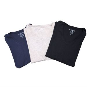 Chico's Bundle of 3 Basic Short Sleeve V-Neck Tops Womens 1(8) Neutral Colors